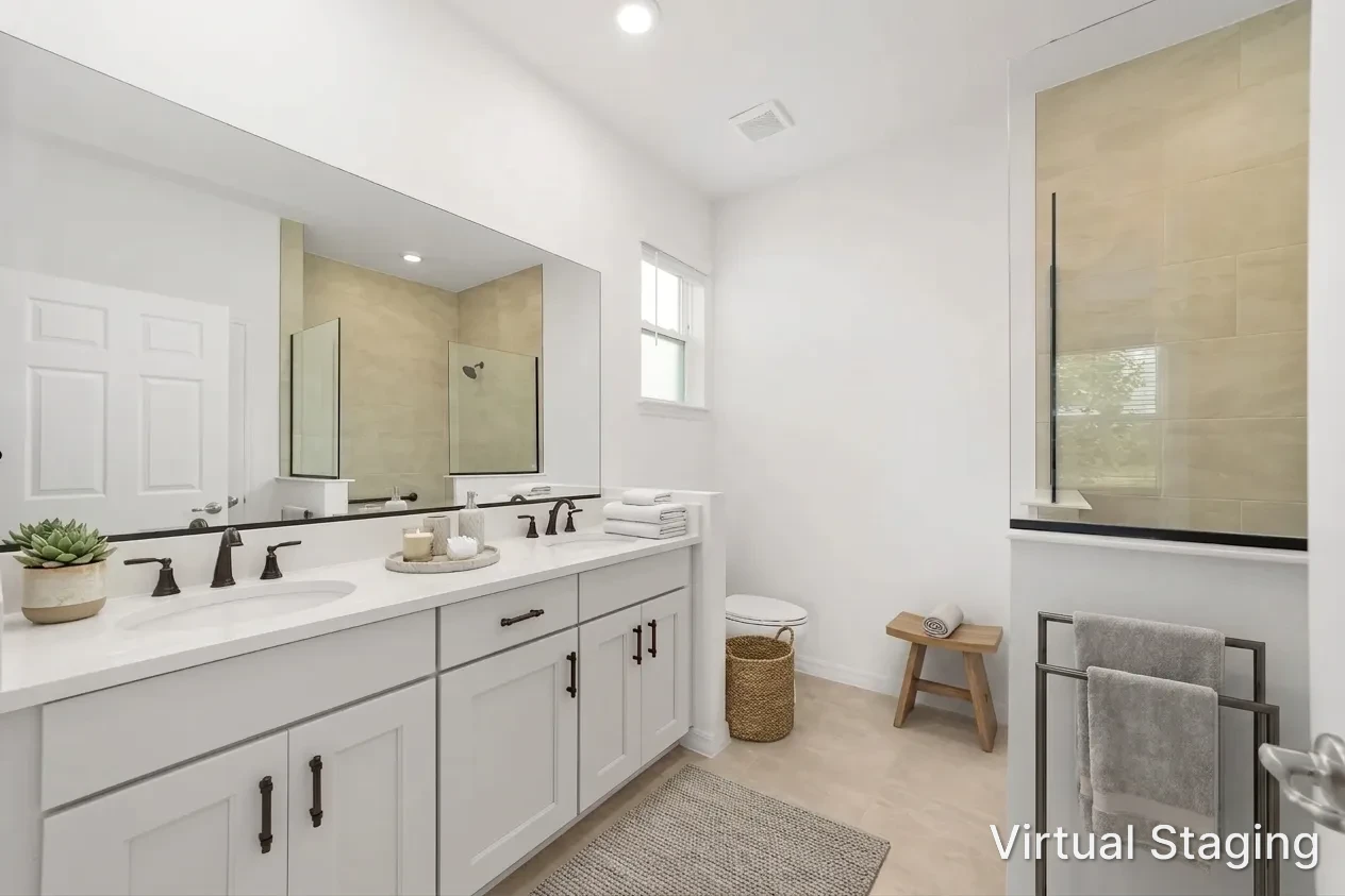 MIR_10352-SW-107th-Court- Ocala_lot66_bathroom new built modern home in on top of the world community, Ocala Fl with spacious modern white cabinets in the bathroom and walk in shower