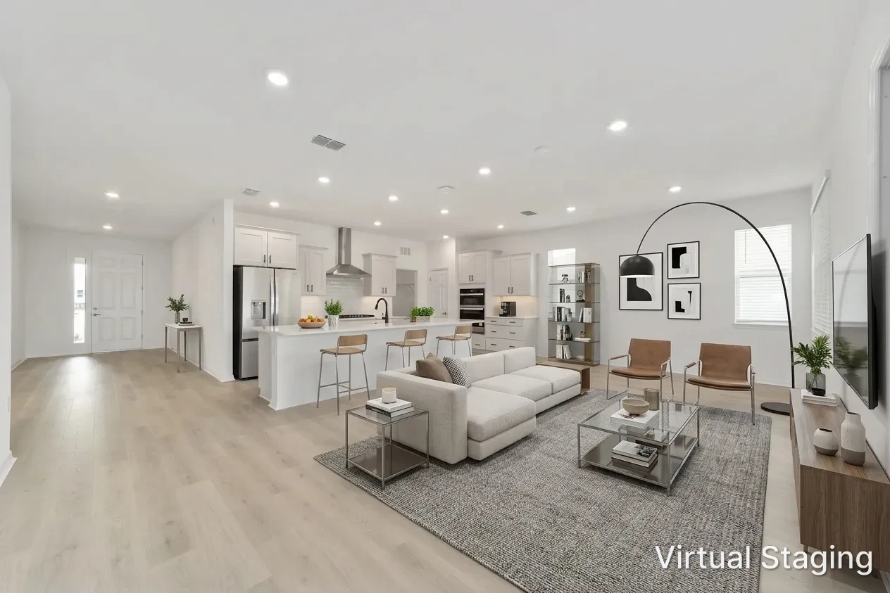 MIR_10352-SW-107th-Court- Ocala_lot66_living-room new built modern home in on top of the world community, Ocala Fl with spacious modern open floor layout and white kitchen cabinets, lots of counter space